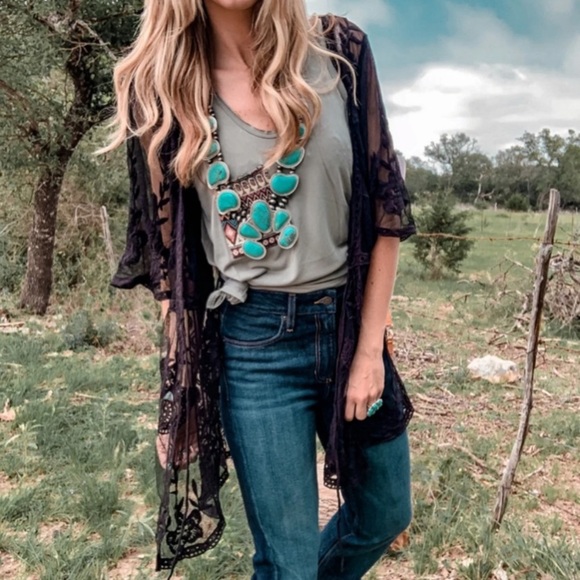 Black Boho Duster Kimono Cardigan - Picture 1 of 7